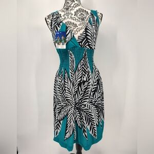 NWT Teal and Black Leaf Print Women's Midi Dress Size Medium